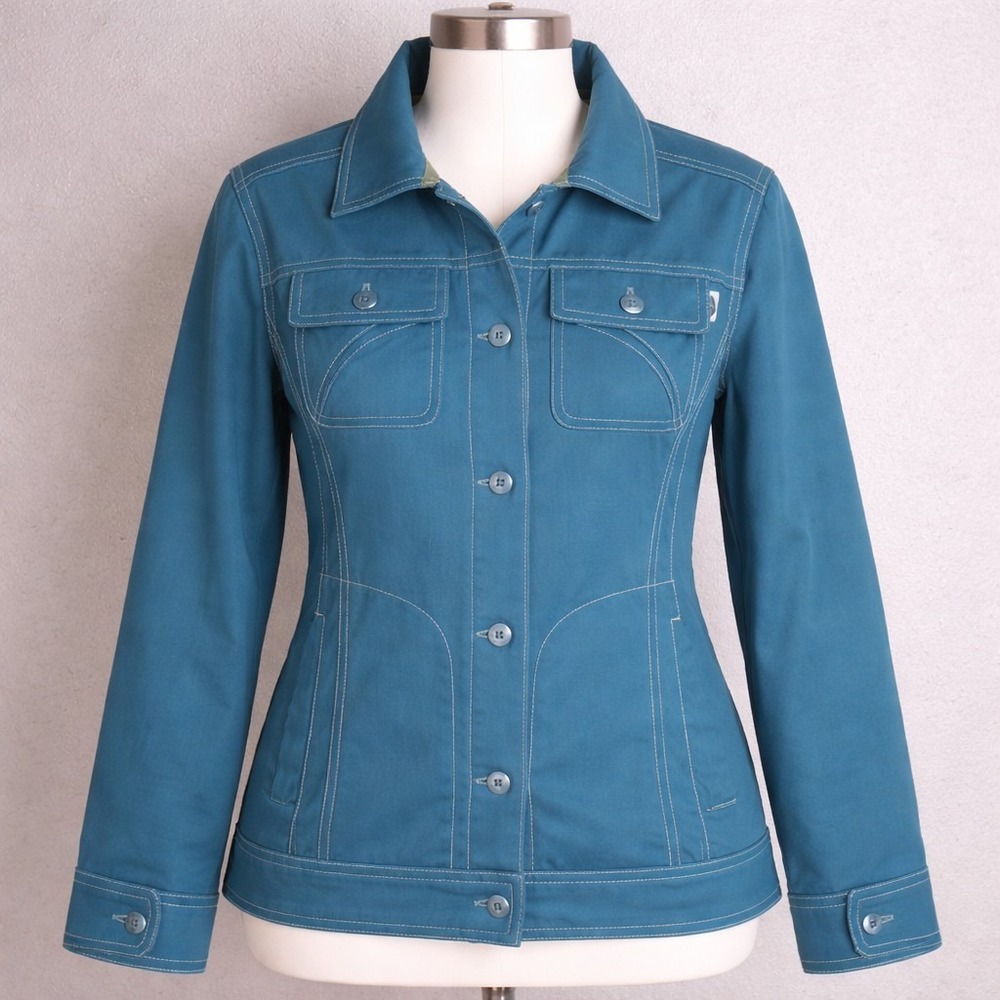 Go-Lite Women's Blue Button Up Jacket Size Small Eco Friendly Recycled Trendy